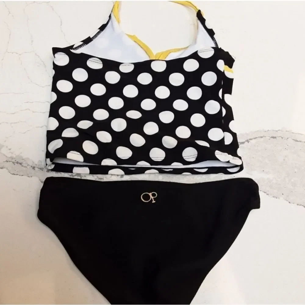 OP‎ Tankini 2-Pc Polka Dot Ruffled Halter Top Girls Sz 6/6X